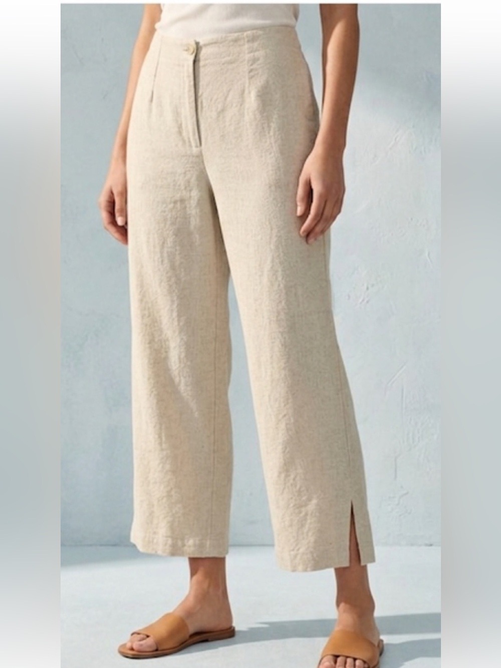 Vessuti Canada Light Beige Cropped Wide Leg Pants Women’s Linen Minimalist Med